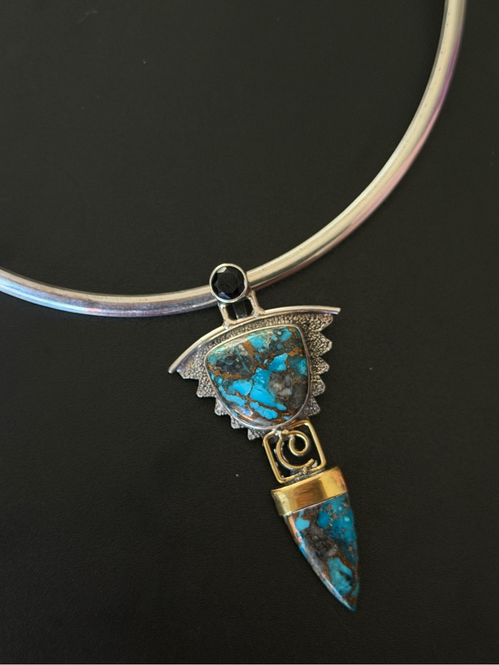 Artisan 925 Sterling Silver Turquoise & Black Tourmaline Choker